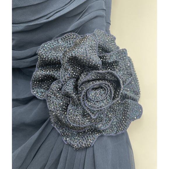 Oscar de la Renta Strapless Floral Appliqué Gown Navy Long Maxi Dress Crystal - Picture 8 of 13